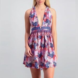 Free People Daydreamin Purple Haze Tropical Vacation Open Back Mini Dress